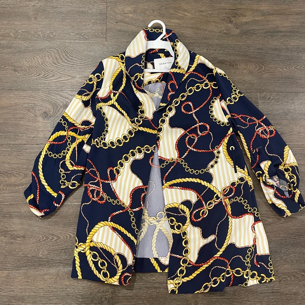 XS Aritzia Babaton Chain Print Open Front Long Sleeve Robe Style Jacket